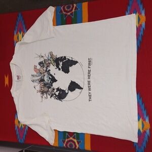 Vintage Human-I-Tees They Were Here First Animal Nature Extinction T-Shirt XL